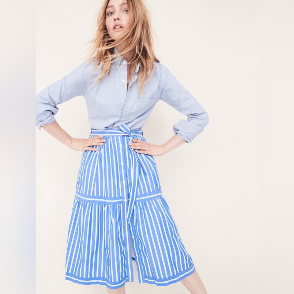 Blue & White Striped Midi Skirt!